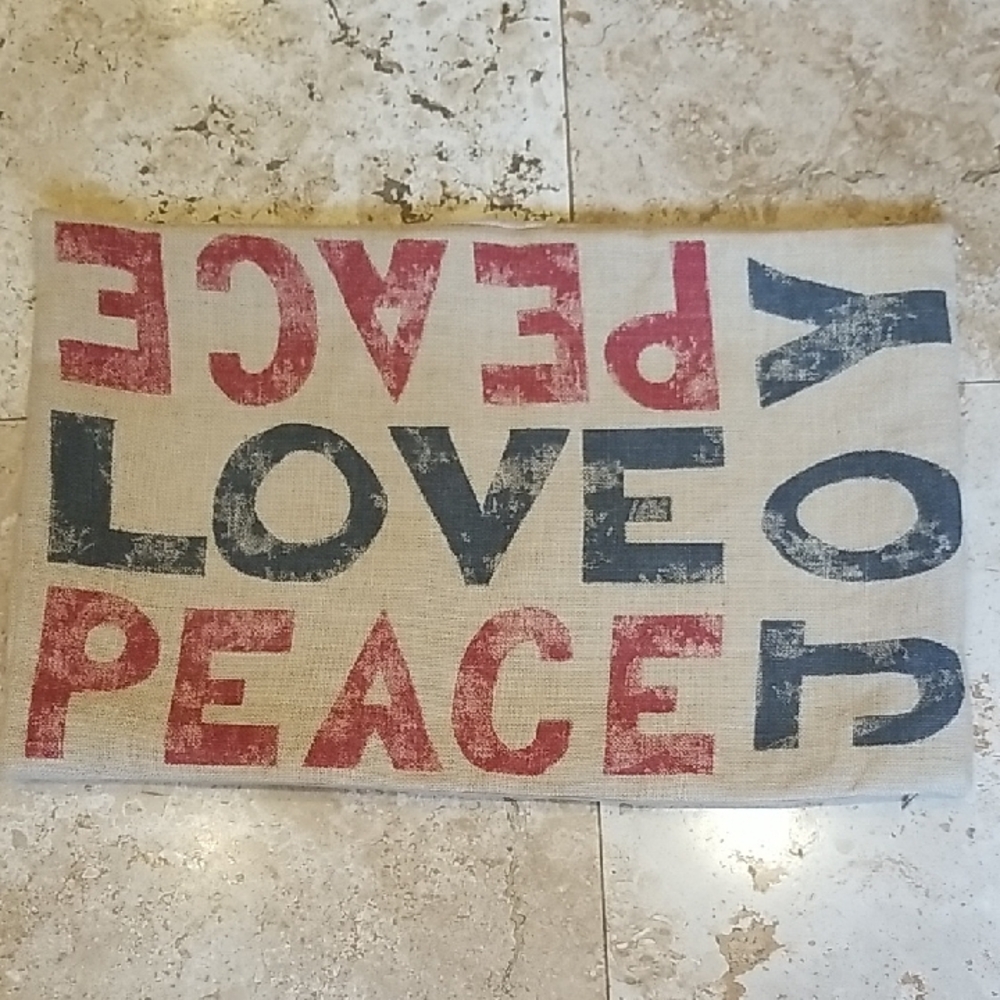 Pottery Barn Love Peace Joy Burlap Pillow Cover